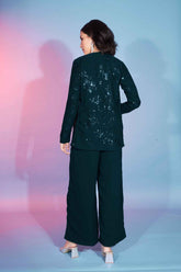 Ensemble de cordons brodés à paillettes en georgette verte avec haussement d'épaules